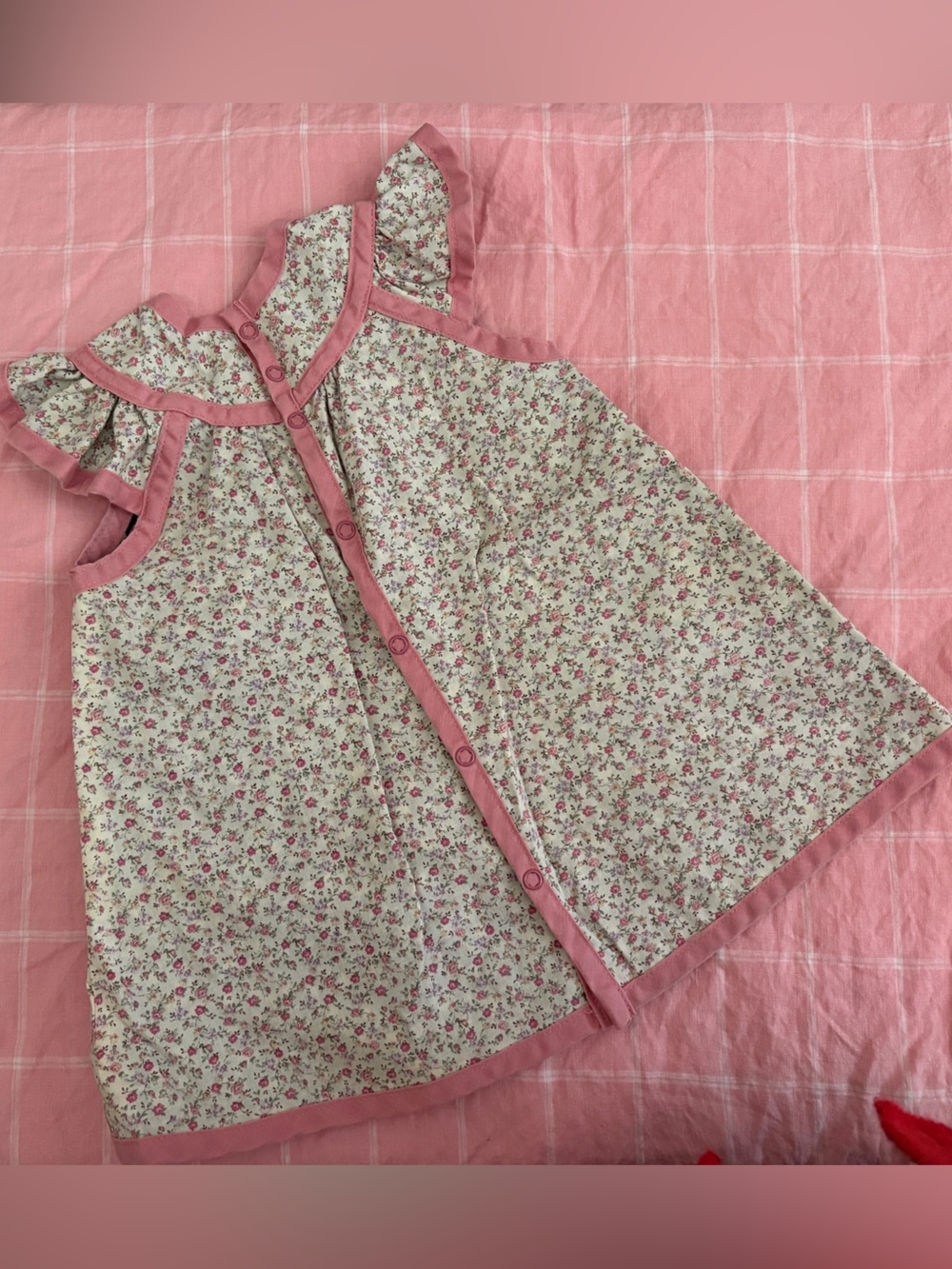 Vintage Pink Floral reversable Ruffle-Sleeve 18m Baby Toddler Dress